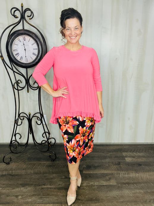 Samantha Ruffle High-Low Tunic-Coral
