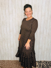 Brown & Blue Polkadot Dreams Ruffle Hem Dress