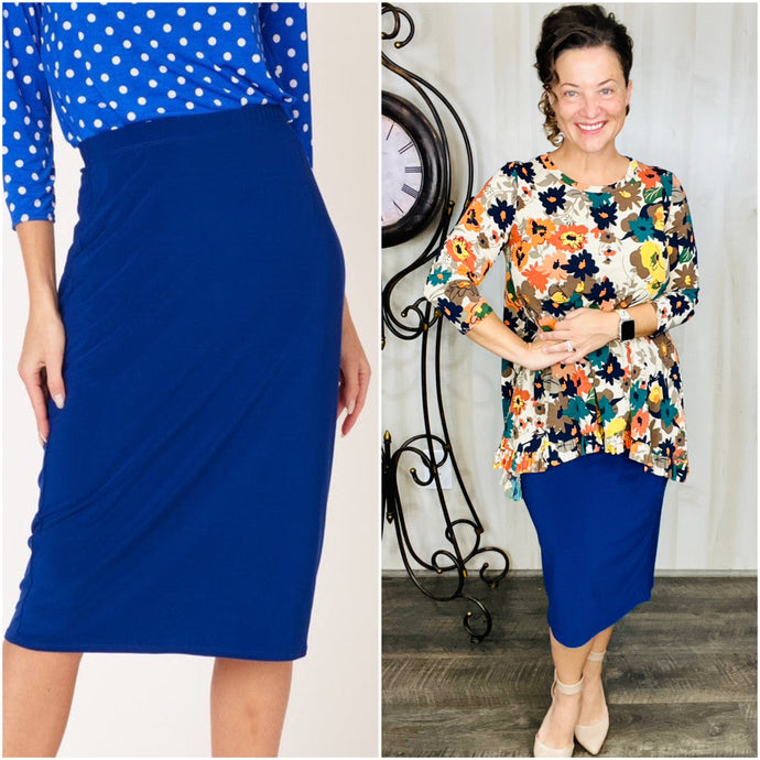 Miss Amy Pencil Skirt (Regular & Plus)- Navy