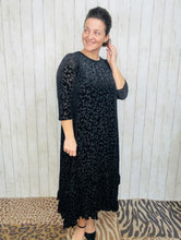 Kayla Ruffled Burnout Velvet Dress-Black Leopard