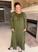 Kayla Ruffle Sleeves Dress-Olive