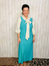 Becky Bow & Honeycomb Dress- Sea Foam & Ivory