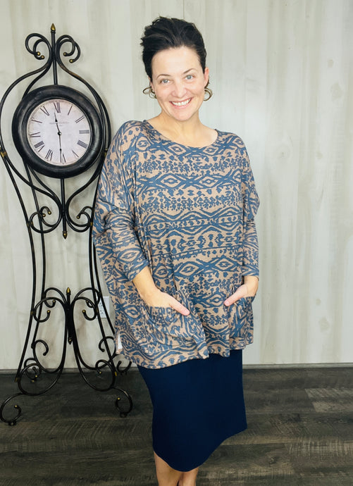 Brown & Navy Aztec Poncho