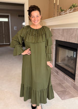 Kayla Ruffle Sleeves Dress-Olive