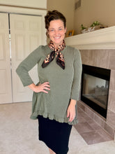 Samantha Ruffle High Low Tunic-Ribbed Olive