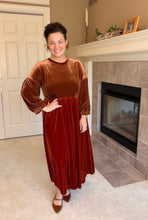 Amanda Velvet Two Tone Dress- Copper & Rust