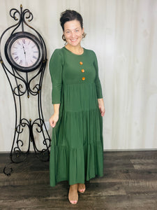 Tonya & Wood Button Dress- Olive