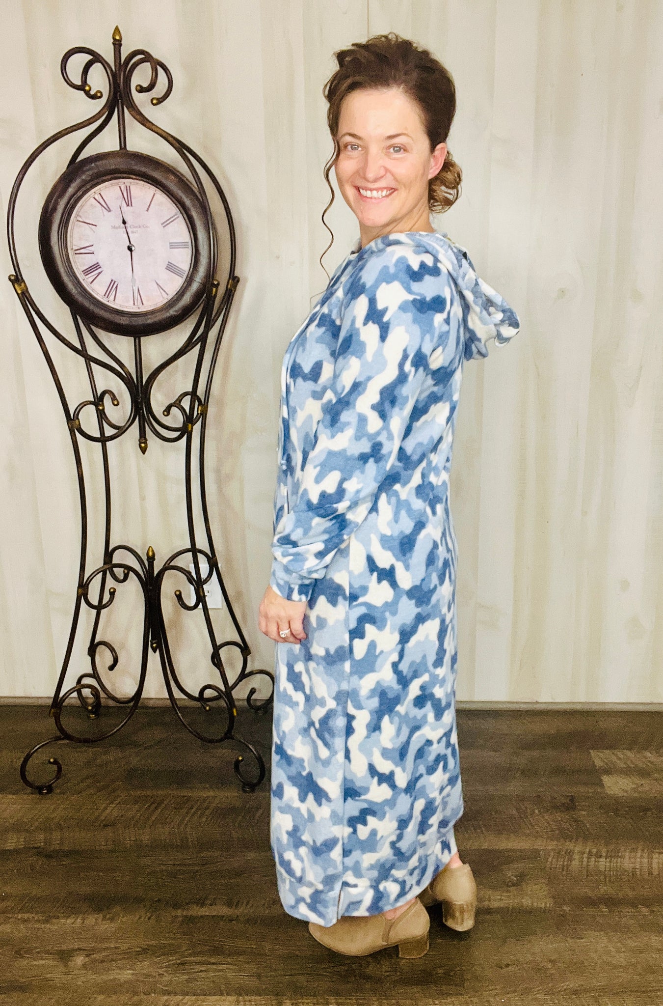 Winter Vibes Sweatshirt Hoodie Dress- Blue Camo 3XL Winter Vibes Sweatshirt Hoodie Dress- Blue Camo 3XL