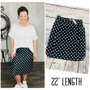 Missy Black Polkadot Print Swim/Active Skirt (Hidden Shorts) 22”