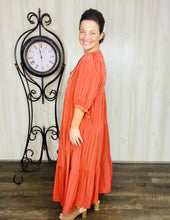 Brick Puff Sleeve Tiered Maxi Dress