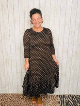 Brown & Blue Polkadot Dreams Ruffle Hem Dress