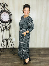 Misty Black Newsprint Button Dress