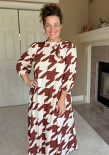 Power On The Day Dress-Brown Houndstooth