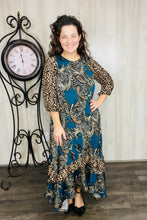 Michella High Low Dress-Teal & Animal Print