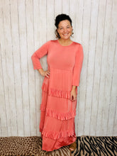 Misty Ruffle Tiered Dress-Coral