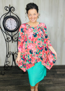 Floral & Coral Sharkbite Tunic