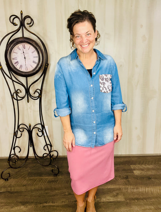 Jean & Leopard Top- Grey Mix