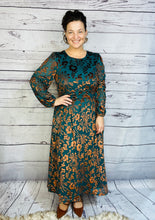 Teal & Floral Burnout Velvet Dress