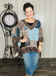 Teal Animal Print Poncho