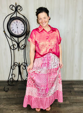 Metallic Short Sleeve Buttons Shirt-Pink or Rose Red