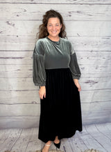Amanda Velvet Two Tone Dress- Black & Silver
