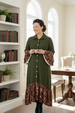 Cammie Button Front Dress- Olive & Floral