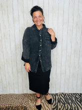 Mineral Washed Button Front Top- Ash Black