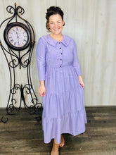 Lavender Honeycomb Buttons & Collar Dress