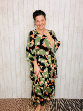 Candice Three Ruffle Dress- Olive Geometric Style