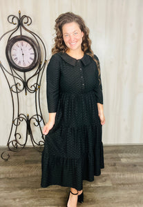 Black Honeycomb Buttons & Collar Dress