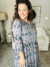 Veronica Ruffle Swing Dress- Gray Leopard
