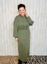 Cozy On Up Ribbed Lounge Dress- Olive