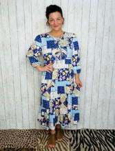 Cassie Marie Tiered Boho Style Dress-Navy Patchwork