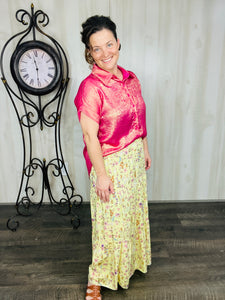 Floral Print Tiered Maxi Skirt (PLUS)- Yellow