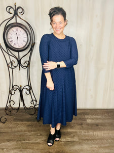 Brenda Honeycomb Dress-Navy