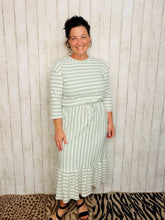 Ribbed Midi Dress- Sage & White Stripe
