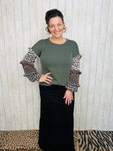 Isabella Ribbed Leopard & Olive Top