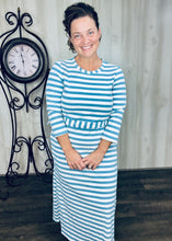 Ribbed Lounge Dress- Denim & Ivory