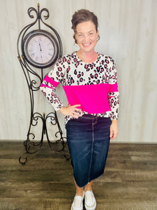 Marissa Animal Print Top- Hot Pink