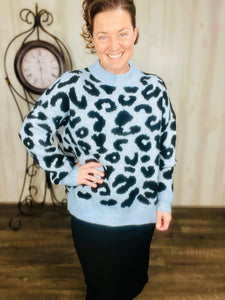 Blue & Leopard Print Sweater