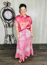 Metallic Short Sleeve Buttons Shirt-Pink or Rose Red