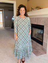 Green & Brown Plaid Dreams Ruffle Hem Dress