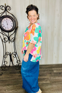 Oversized Multi-Floral Textured Top