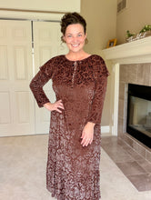 Kayla Velvet Burnout Dress- Warm Brown