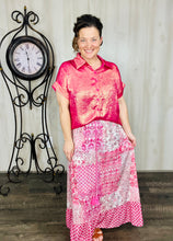 Metallic Short Sleeve Buttons Shirt-Pink or Rose Red