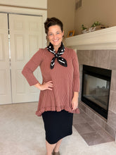 Samantha Ruffle High Low Tunic-Ribbed Brown