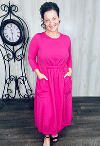 Take On The Day- Hot Pink Bubble Hem Dress