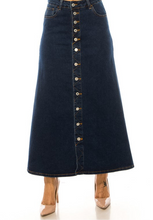 Jennifer Button Front Long Jean Skirt