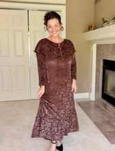 Kayla Velvet Burnout Dress- Warm Brown