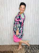 Samantha Ruffle High Low Tunic-Navy & Pink Paisley